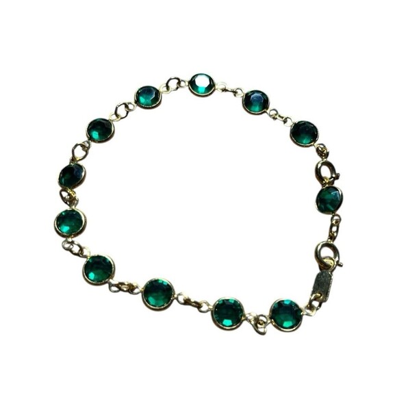 SWAROVSKI Bracelet Green Bezel Set Crystal Gold Tone 7" - Picture 1 of 2
